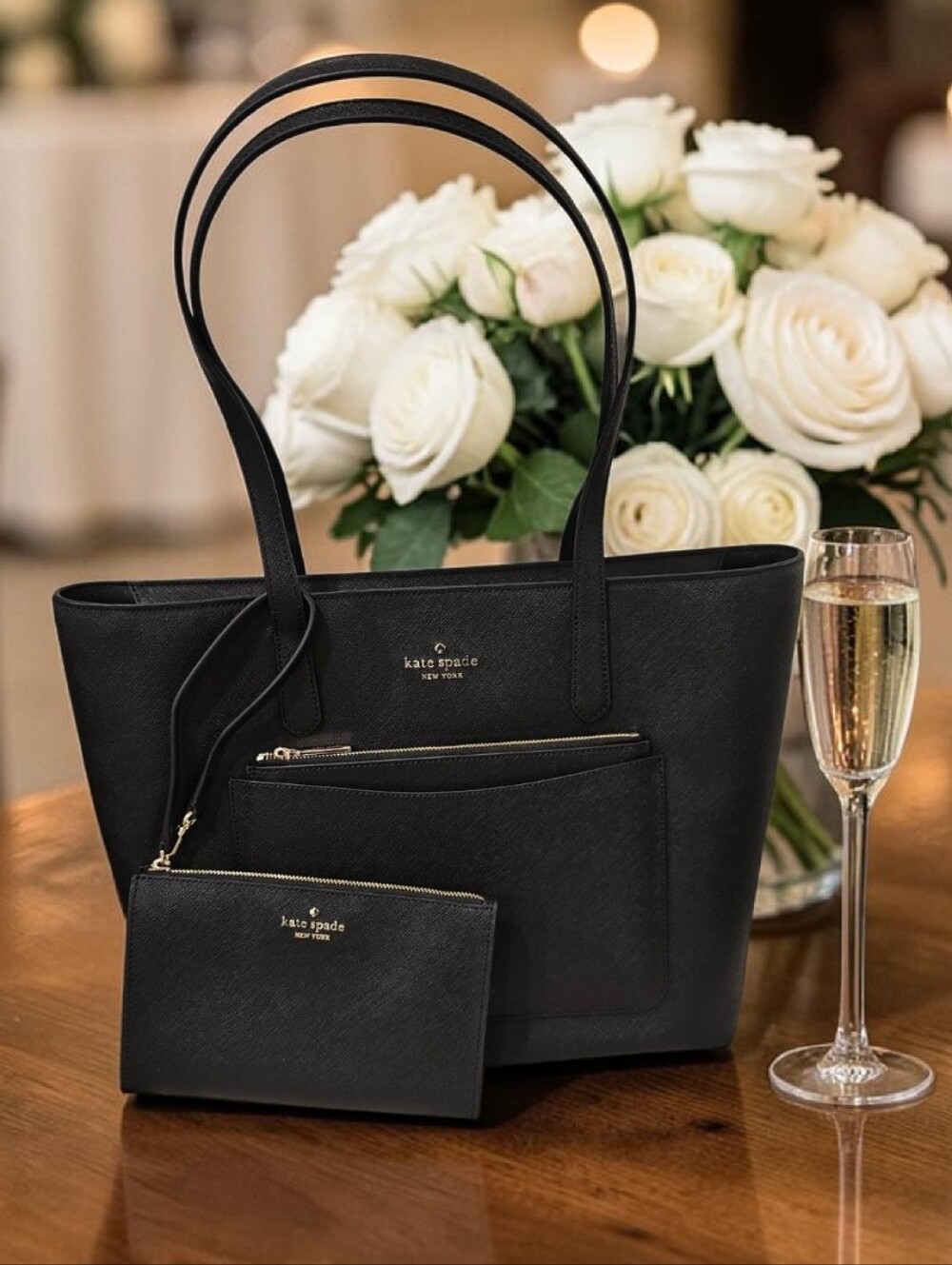 Kate Spade black Staci leather Large tote Set With Kate Spade Dust Bag